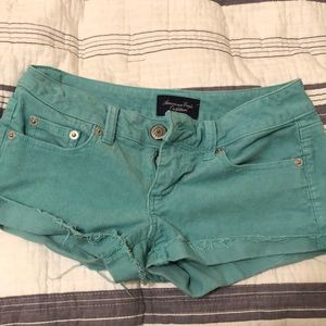 American eagle teal denim shorts size 00